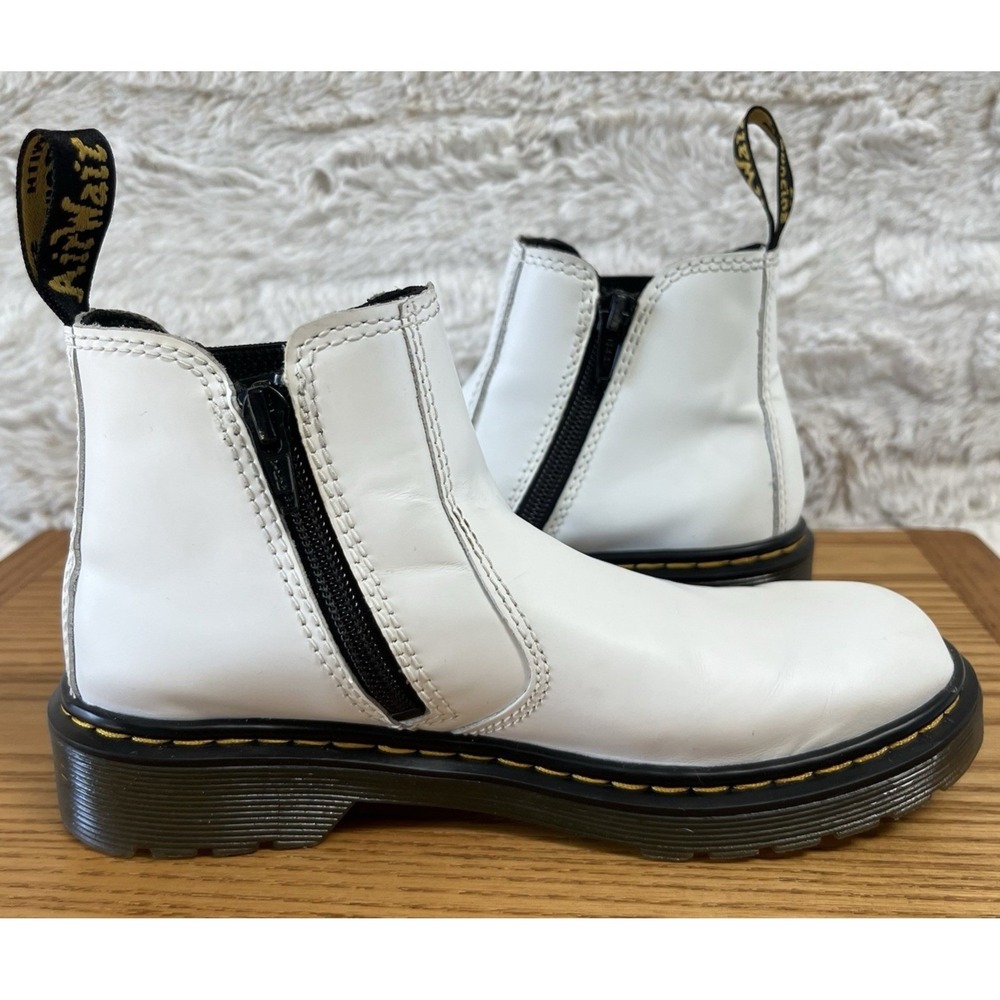 Dr Martens Girls Leather Zip‎ Chelsea Boots 2976 US 2 UK 1 White Smooth Doc